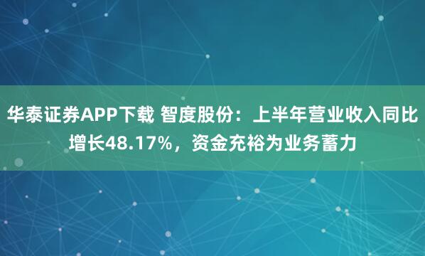华泰证券APP下载 智度股份：上半年营业收入同比增长48.17%，资金充裕为业务蓄力